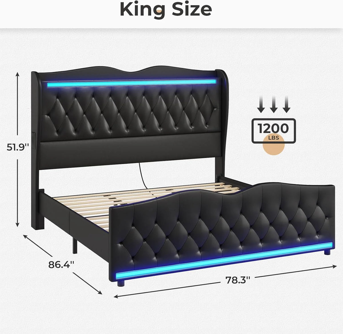 King Size Upholstered Platform Bed Frame with Tall Headboard L369392