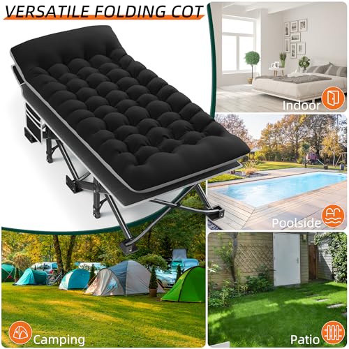 32" Extra Wide Heavy Duty Portable Camping Cot with Thick Mattress L156