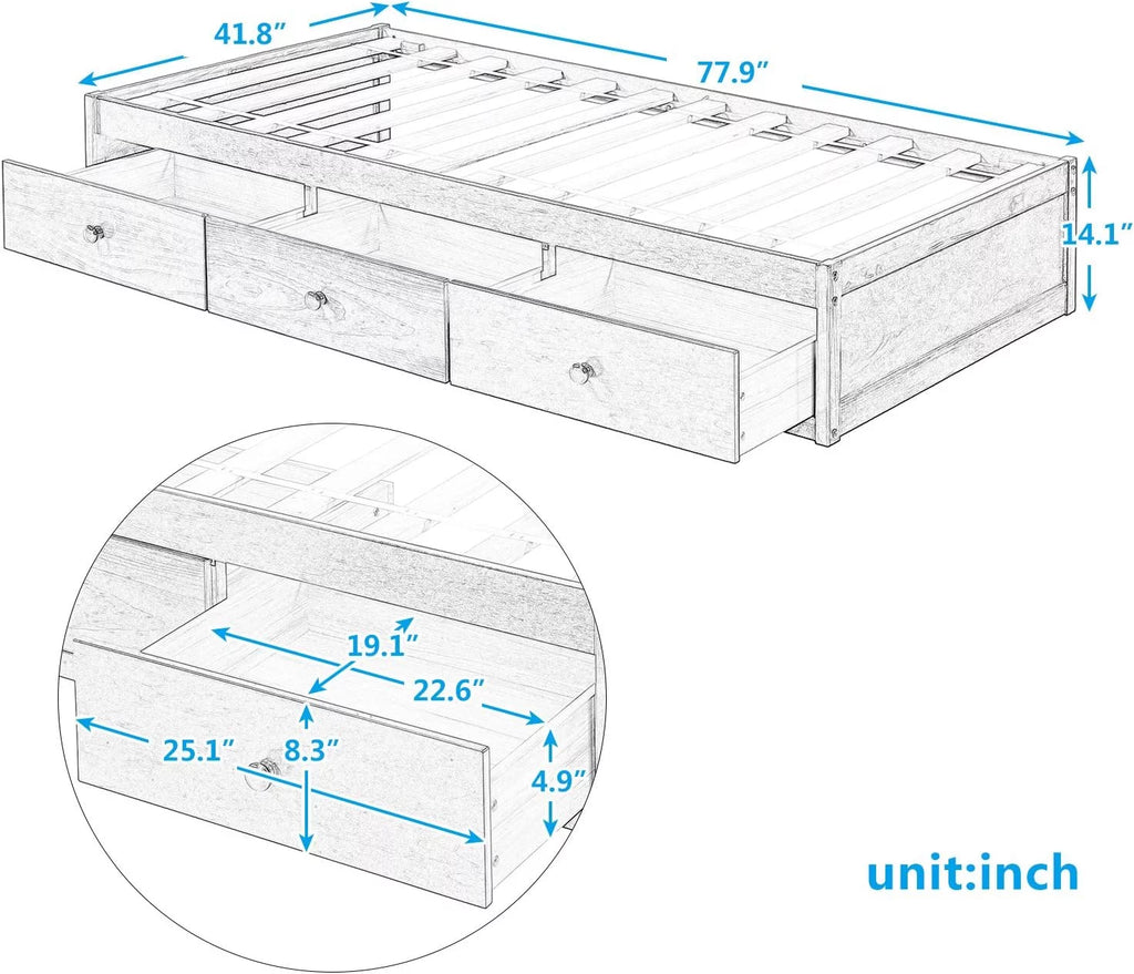 Solid Wood Platform Bed with Drawers Y6221
