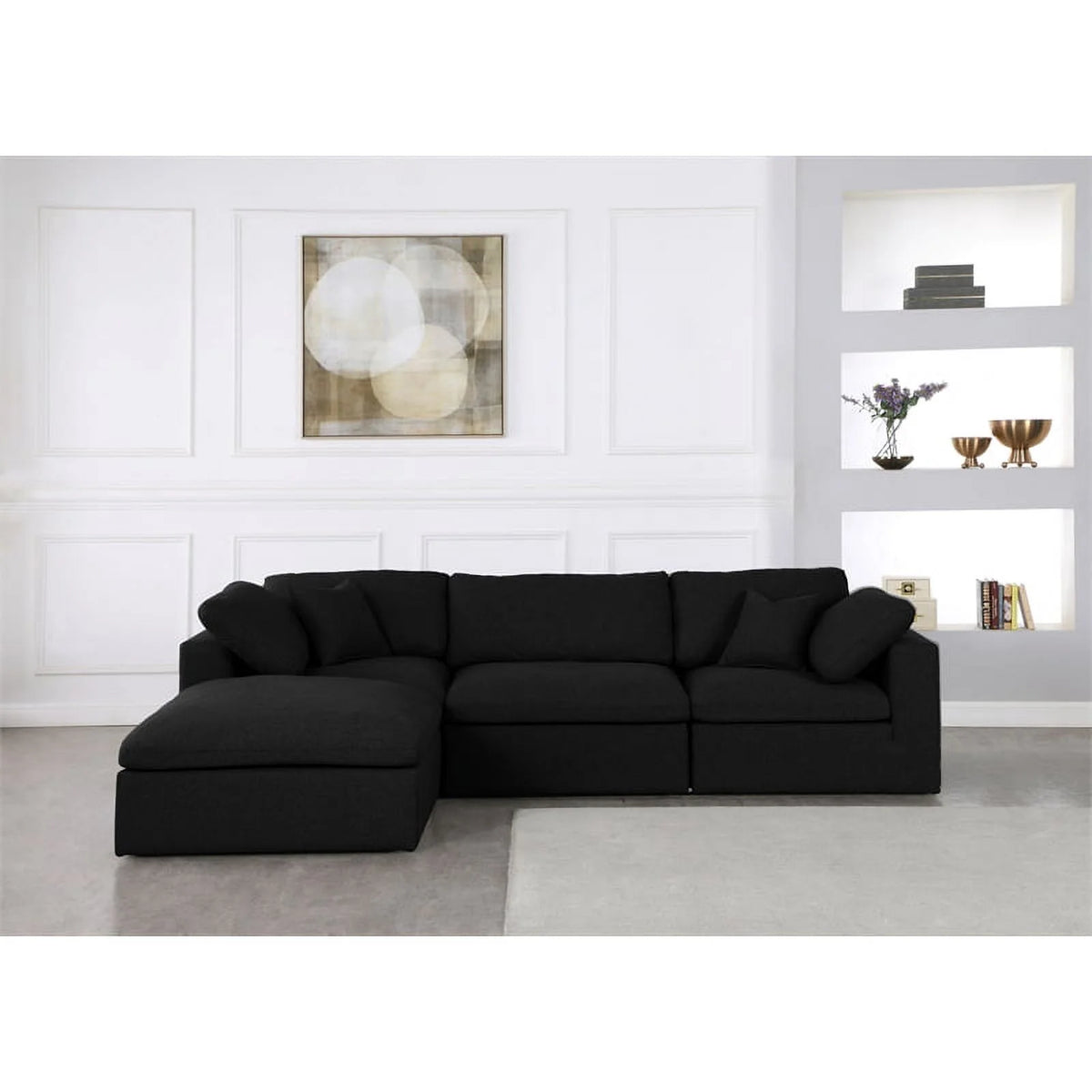 Black Linen Fabric Modular Sectional H12452