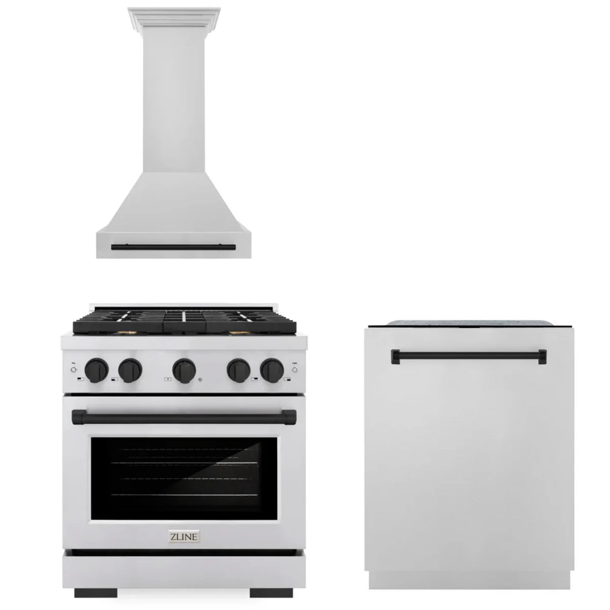 30 In. Gas Range, Range Hood, Dishwasher in Stainless Steel N9136