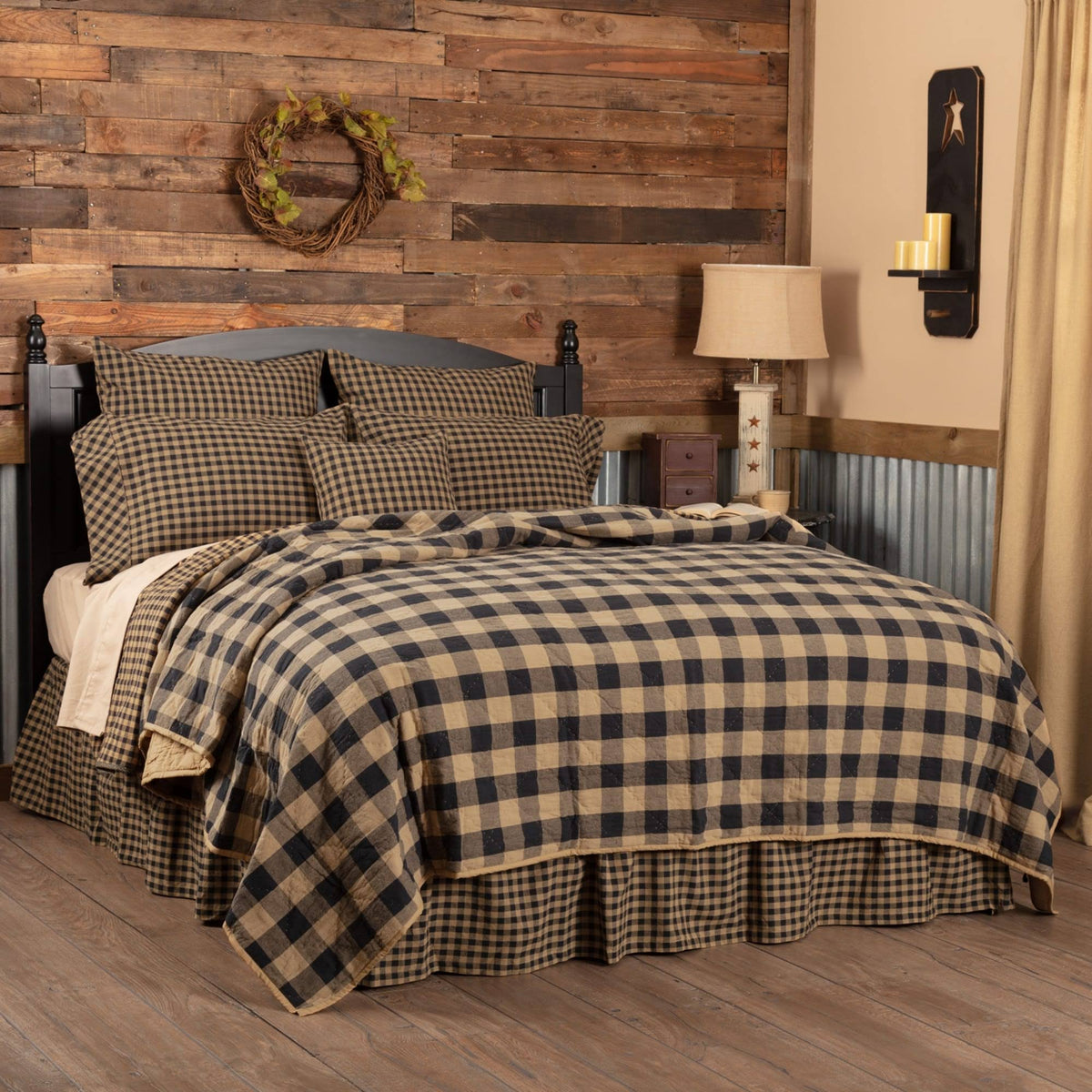 Black Check Quilt Coverlet Twin N279