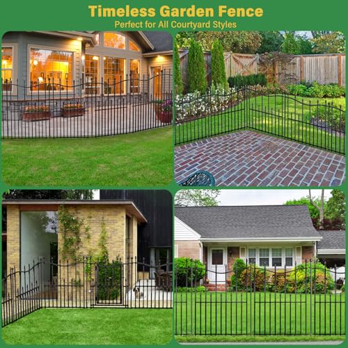No Dig Decorative Garden Fence, 40in(H)×17.6ft(L) Heavy-Duty Rustproof Metal Panels H281325
