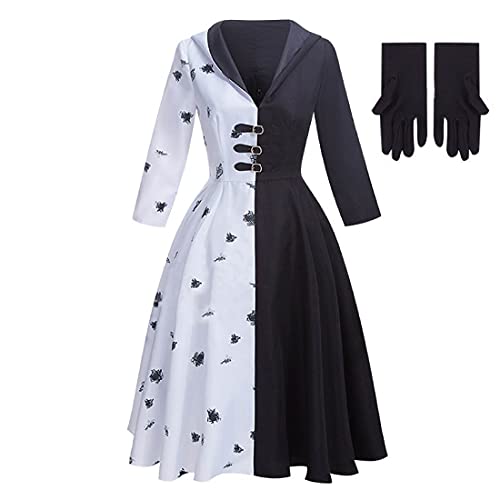 Black White Costume Dress with Gloves H297