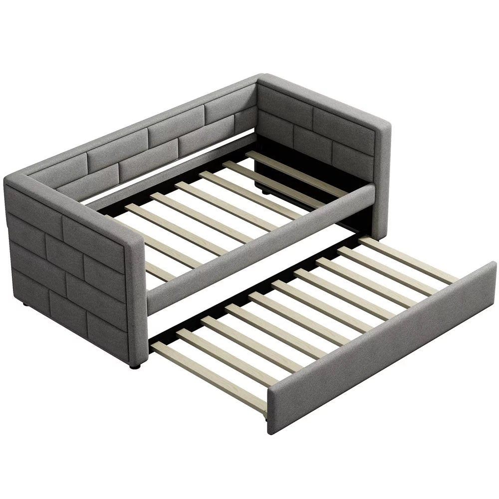 Gray Twin Upholstered Daybed with Trundle and Storage Drawers X820463