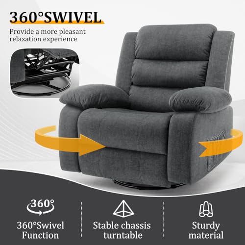 Beige Oversized Swivel Rocking Recliner Chair with Massage and Heat Y3649