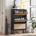 Black 3 Flip Drawer Rattan Shoe Storage Cabinet W504