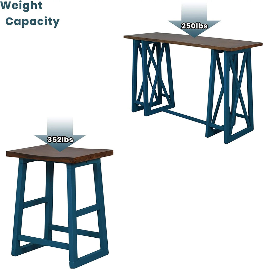 3 Piece Counter Height Table with Storage Cabinet Shelves and 2 Chairs C745