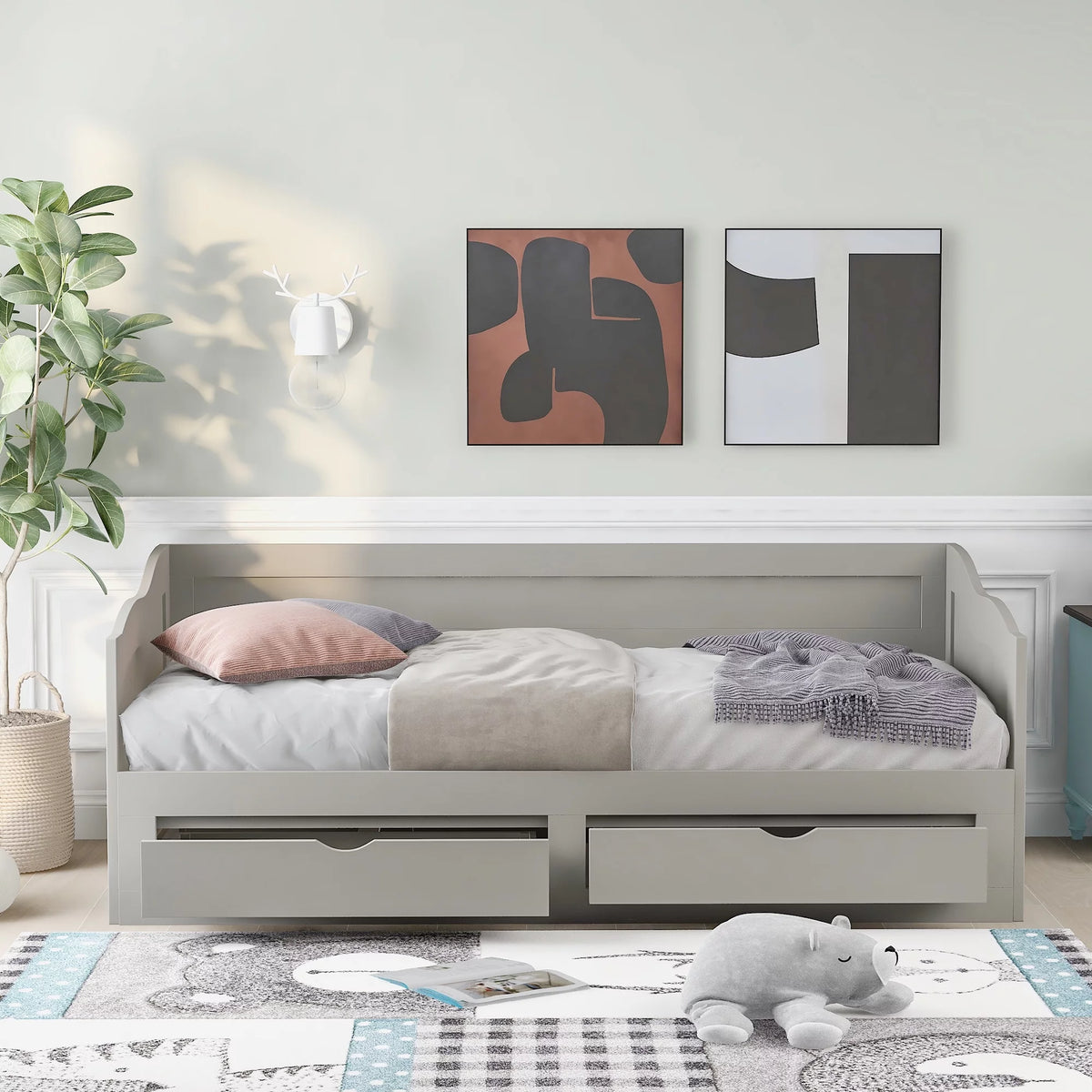 Wooden Sofa Bed with Roller Bed and Two Storage Drawers U581
