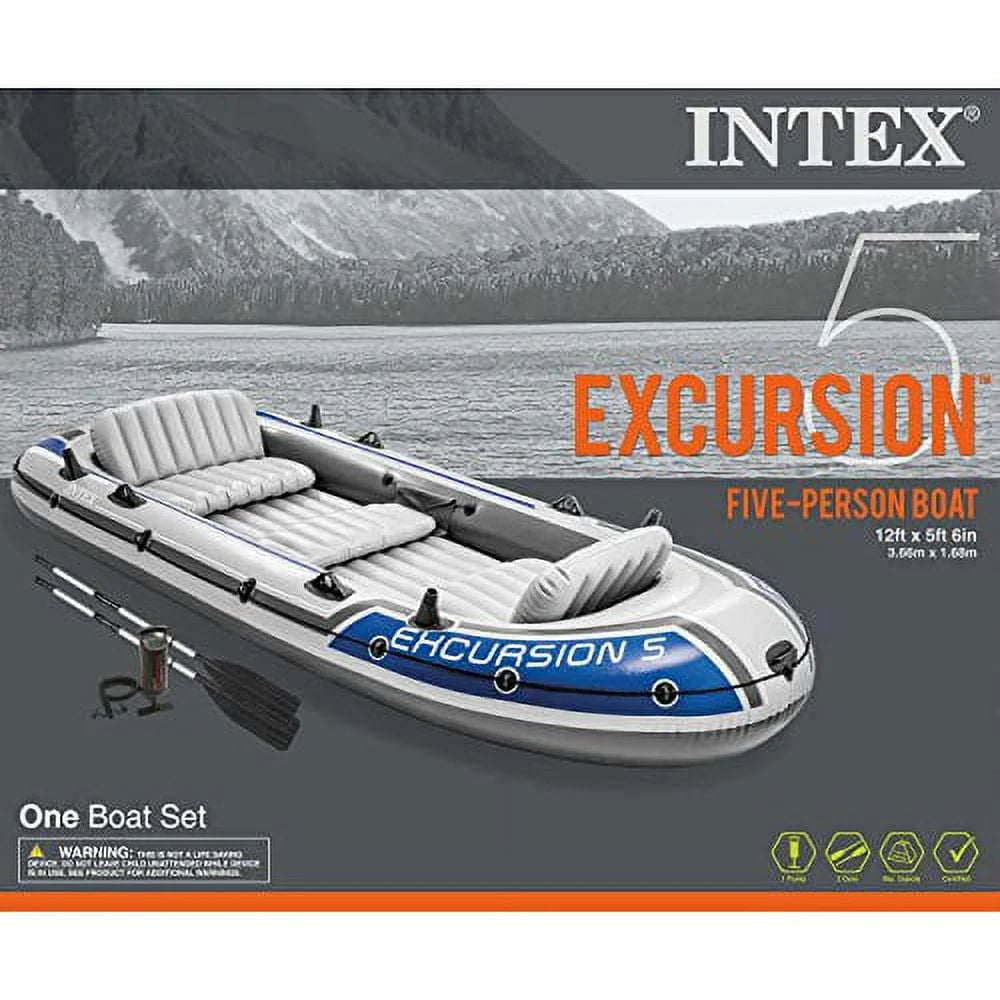 Inflatable 5 Person Fishing Boat Raft Set with 2 Aluminum Oars & Air Pump C728