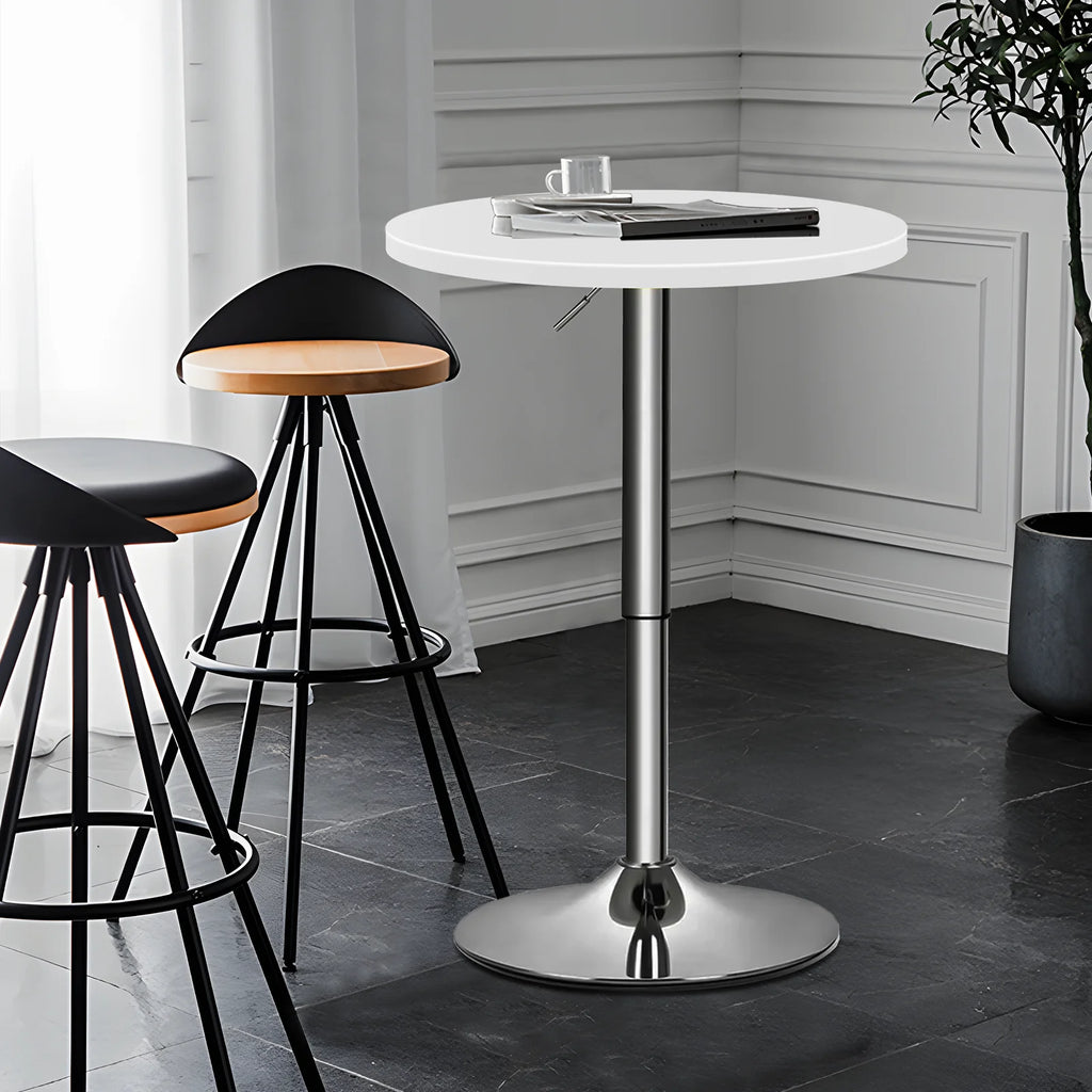 23.6" Round Height-Adjustable Bar Table with Metal Base, White Q518809