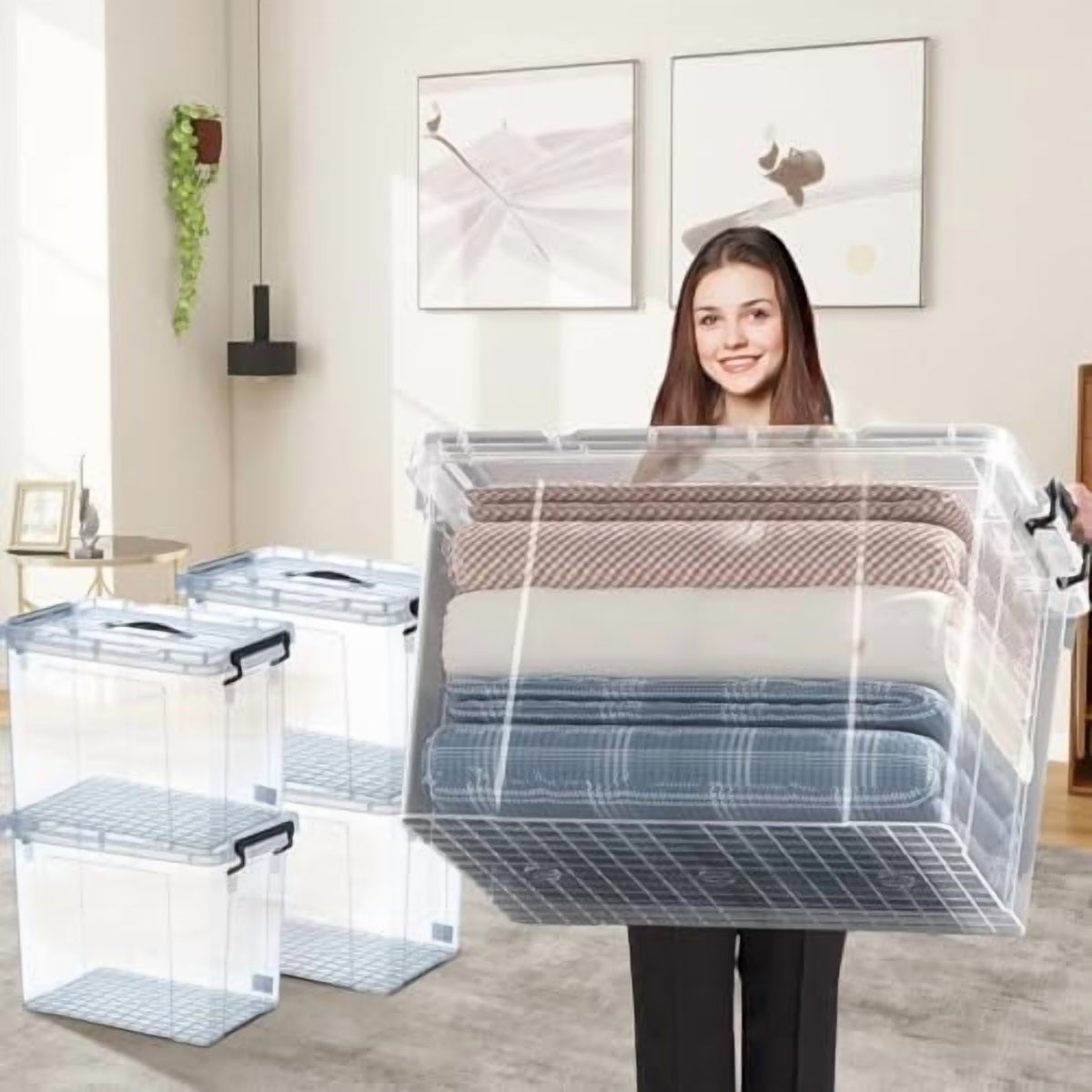 100 Quart 4-Pack Clear Plastic Storage Bins with Lids S85596