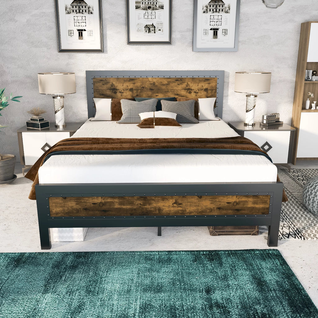 Full Size Heavy Duty Metal Bed Frame with Steel Slats Support E2804