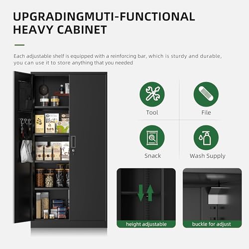 72” Locking Black Metal Storage Cabinet with Doors and 4 Shelves B553124