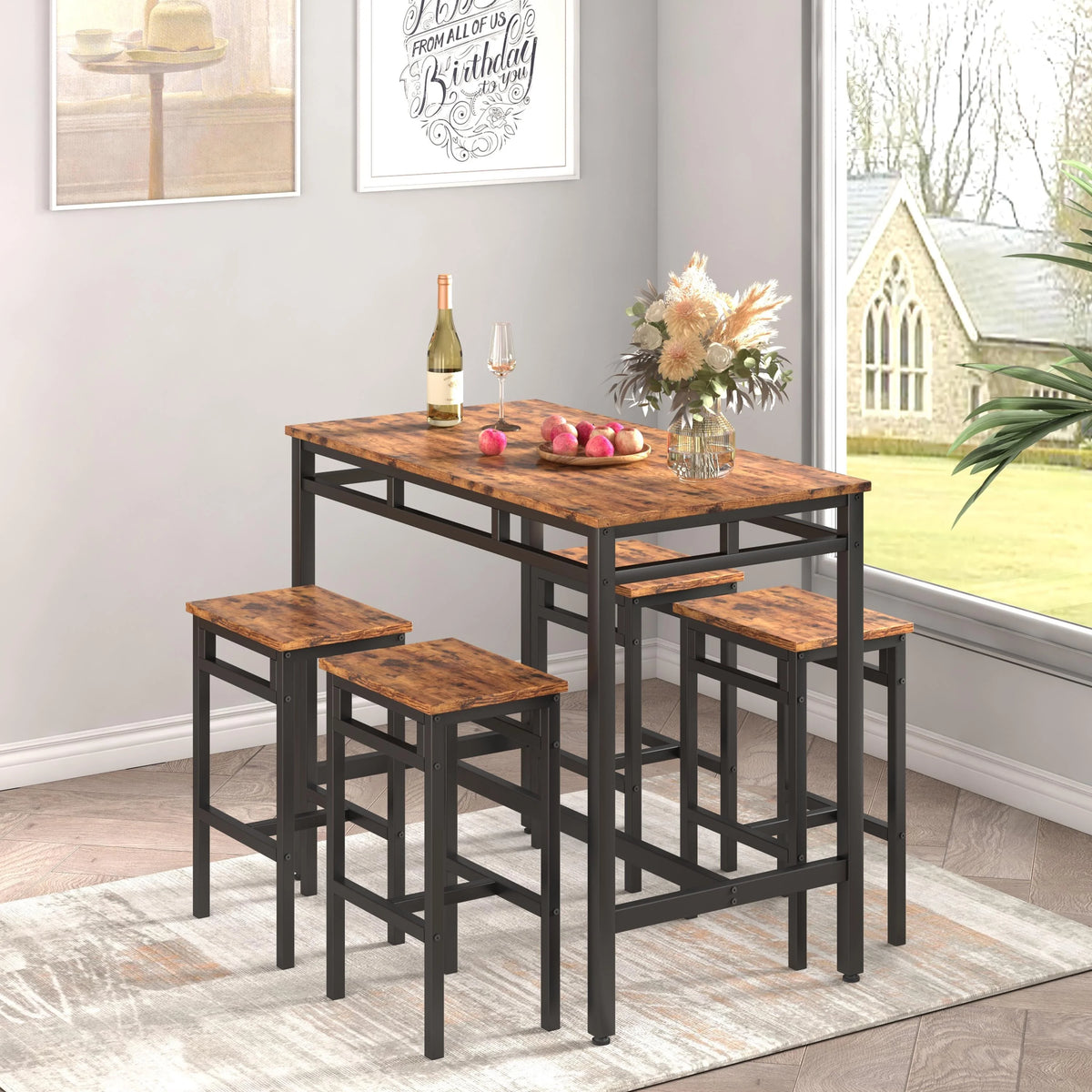 5-Piece Counter Height Dining Table Set with MDF Top E321