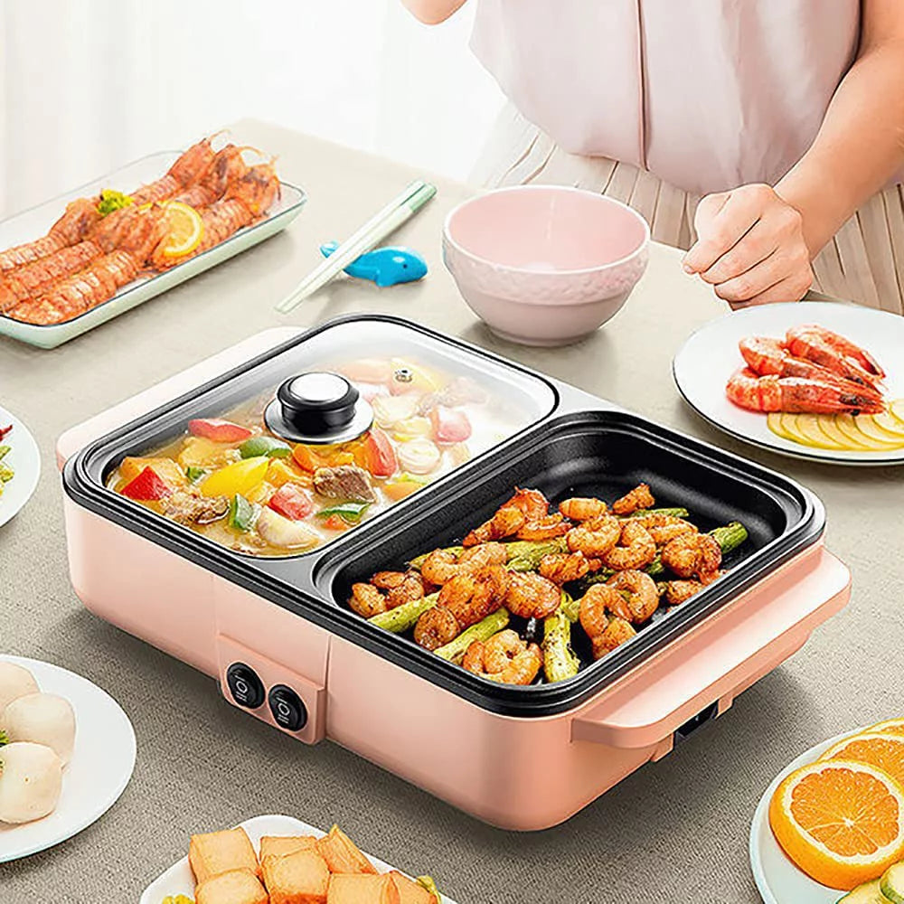 2 in 1 Electric BBQ Grill Pan Hot Pot Y357