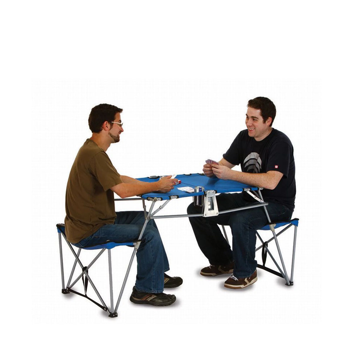 Portable Fold-up Table and Bench with Cupholders Blue K779