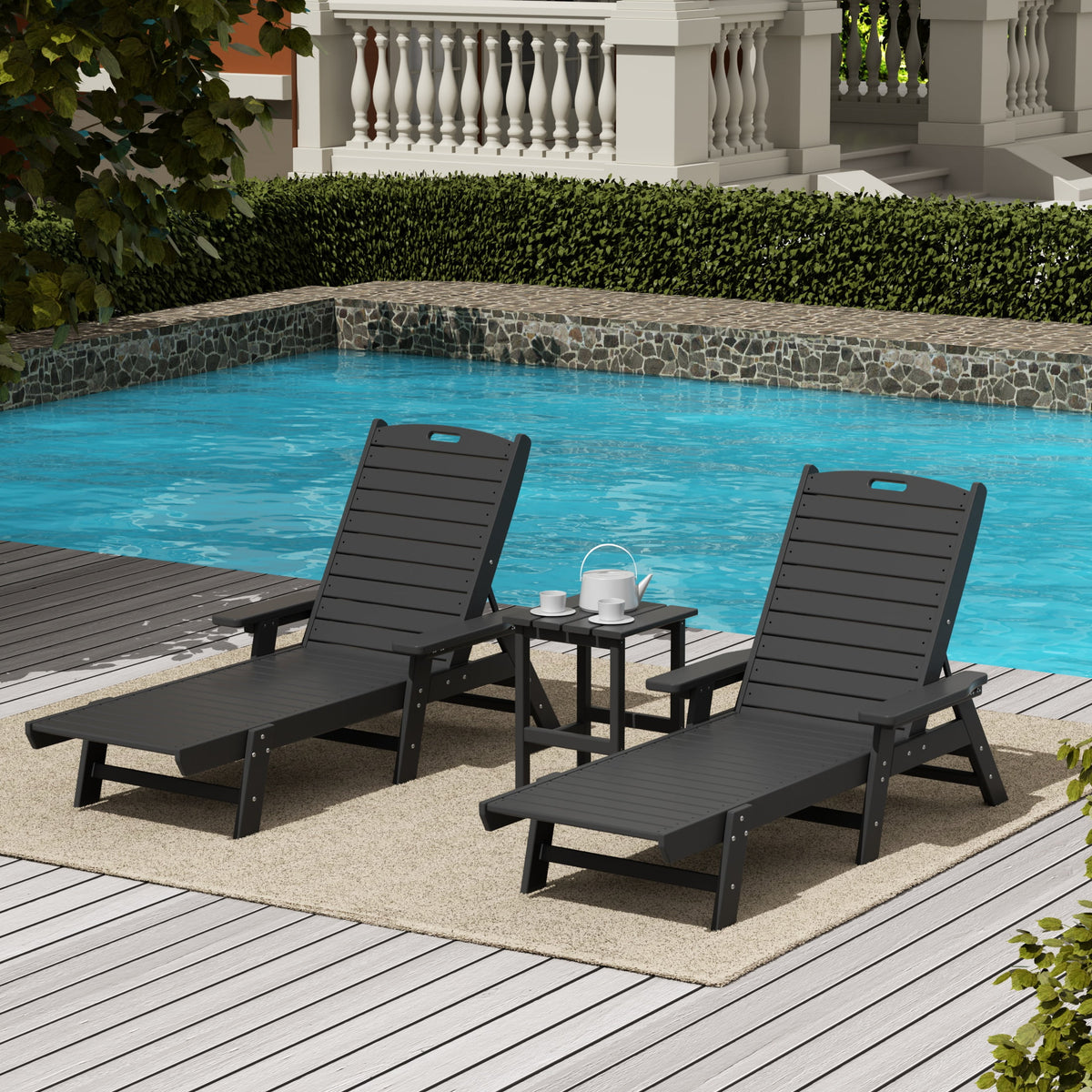 Gray 3-Piece Adirondack Chaise Lounge with Side Table Set W294515