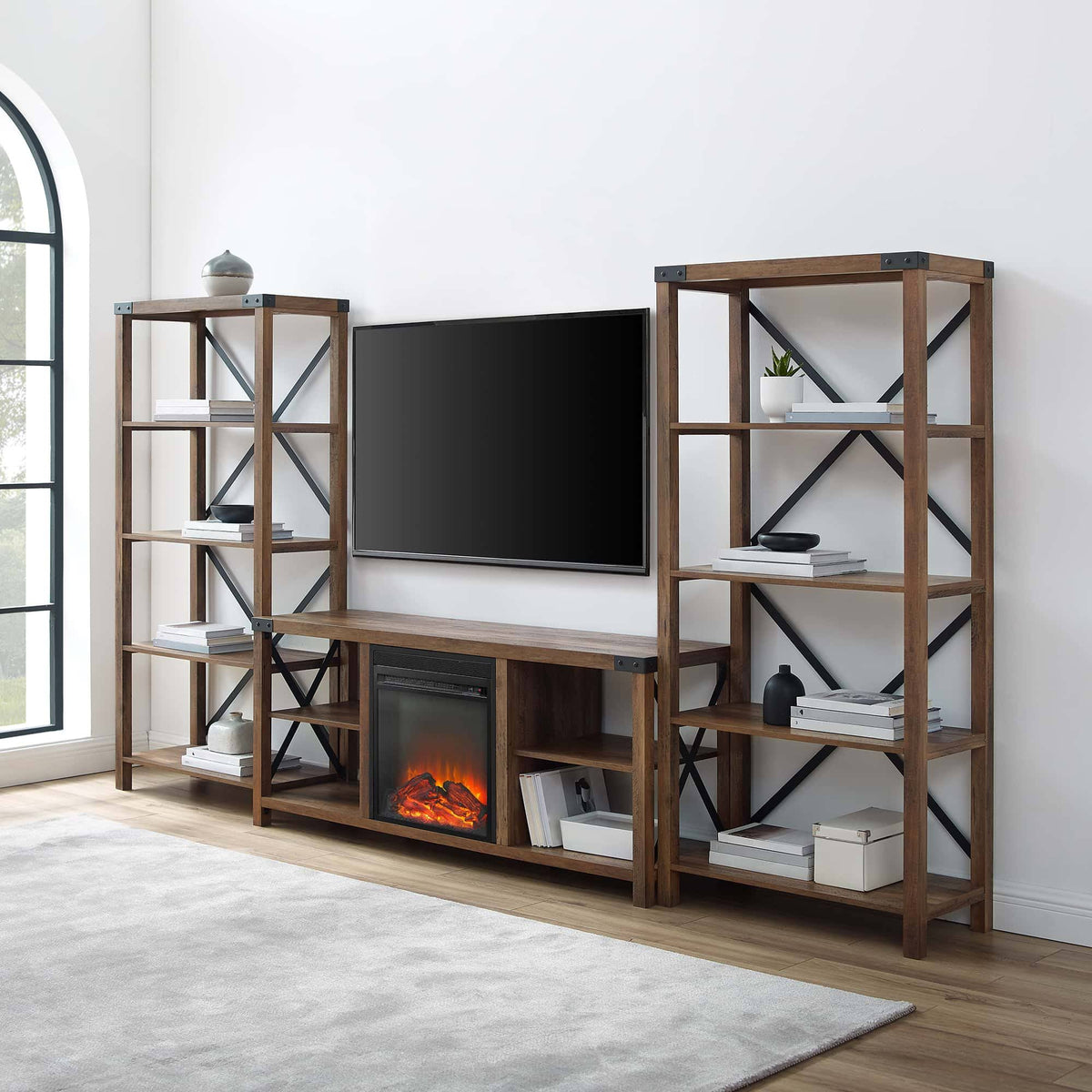 Metal Accent Wall with 60" Fireplace Console S97611