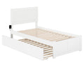 White Solid Wood Platform Bed with Footboard & Twin Trundle A873354