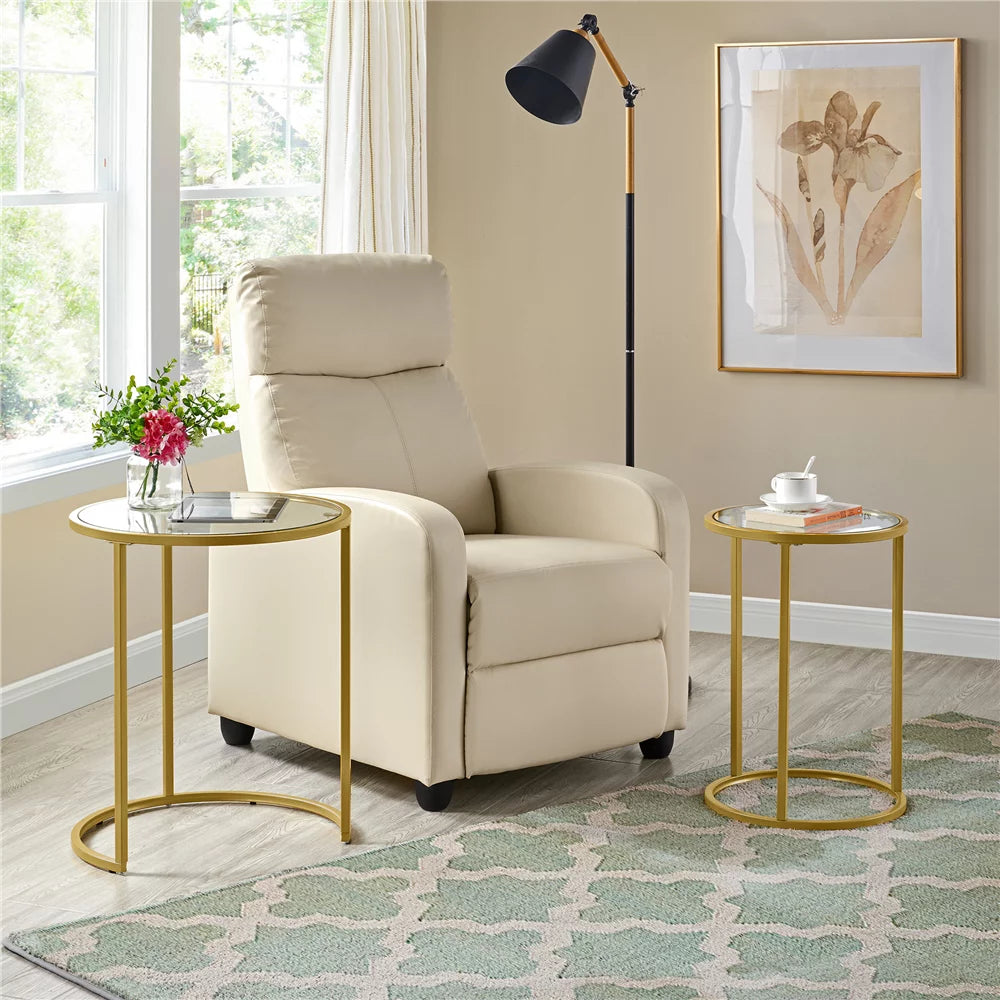 Round Nesting End Table Set with Metal Frame and Glass Top T587