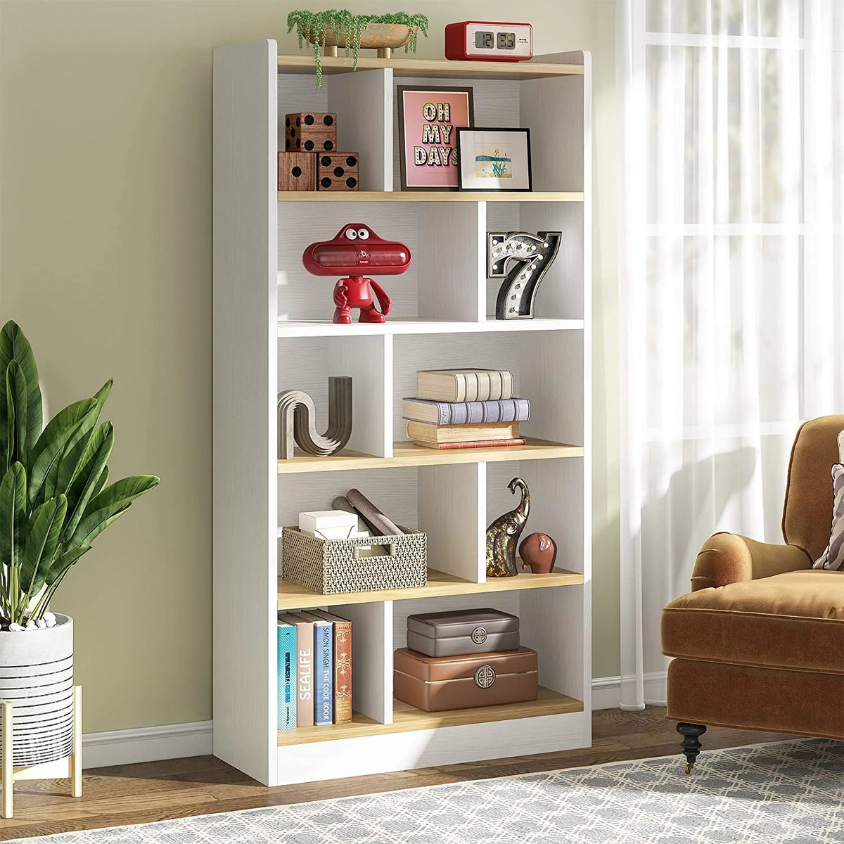 72-inch 6-Tier White Bookcase D55977