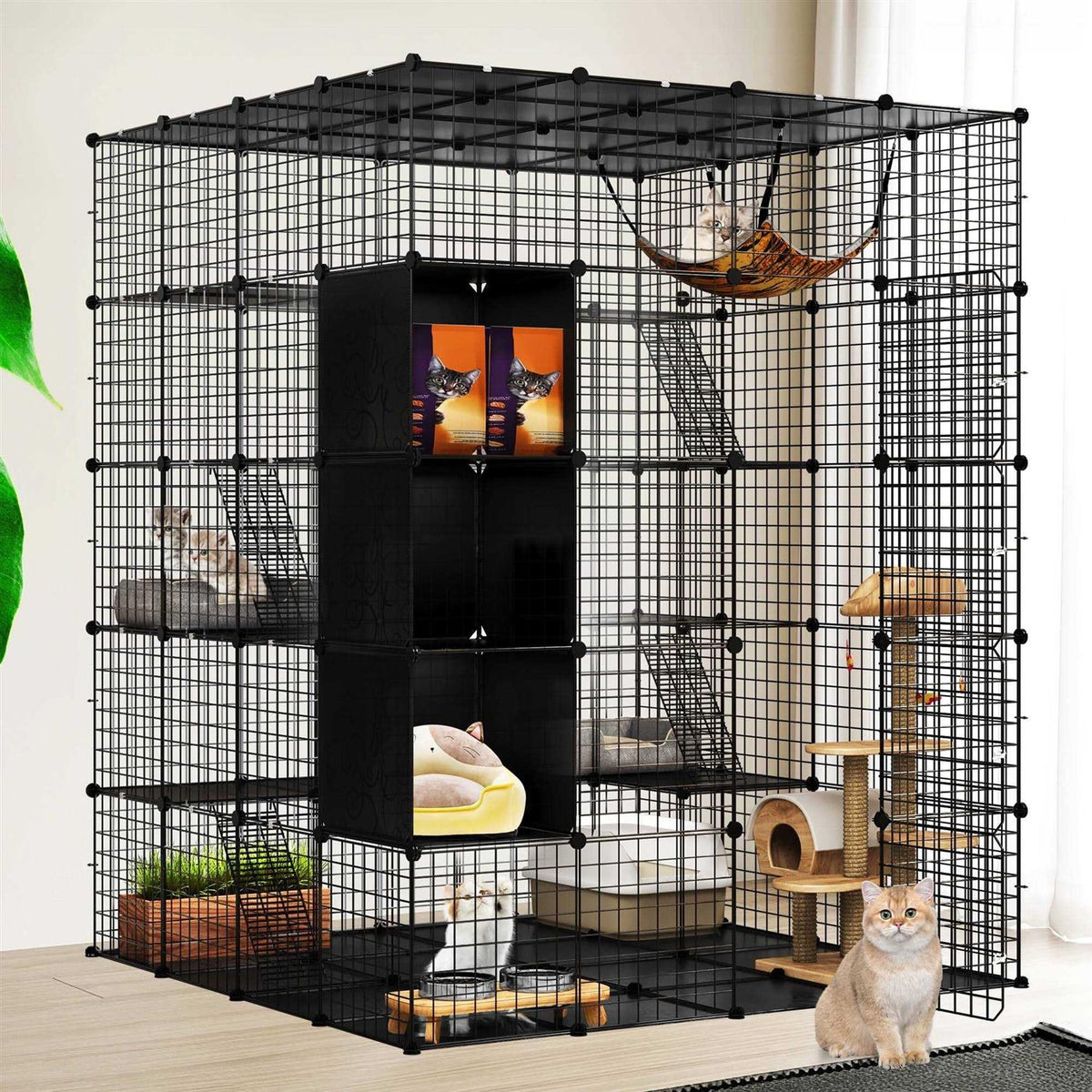 5-Tier Metal Cat Cage with Cube Storage N618