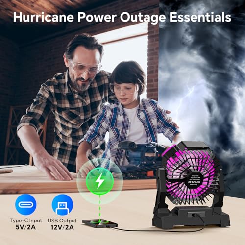 Portable Camping Fan with LED Lantern, 15000mAh Rechargeable Battery Operated Fan with 3 Speeds K90218