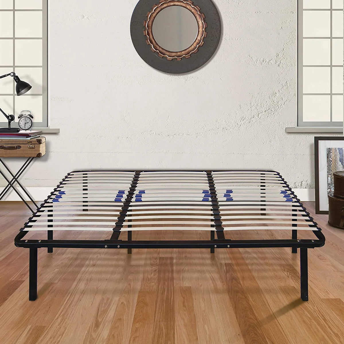 King Metal Platform Bed Frame with Wood Slat Support X88496