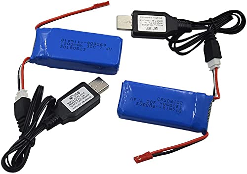 2 Pack 7.4V 1200mAH Lipo Battery Pack with JST Plug and Charger M3833