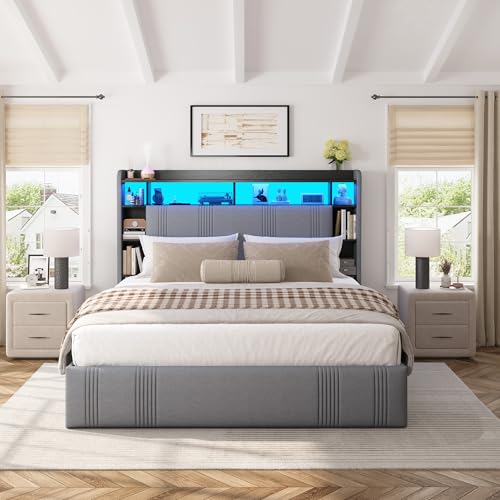 King Size Upholstered Platform Bed Frame with 4 Storage Drawers W65390