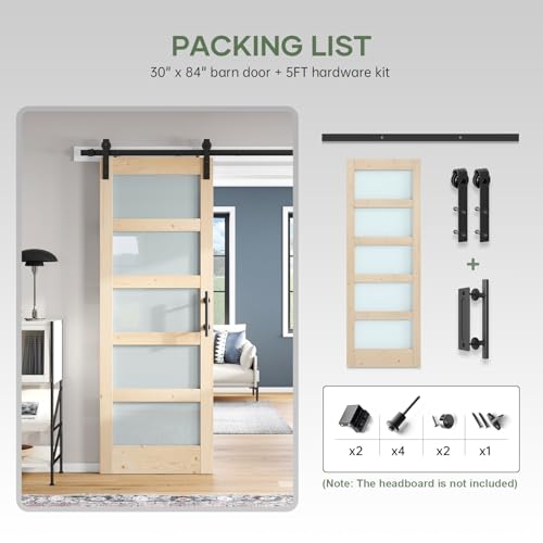 42x84 inch Frosted Glass Sliding Barn Door with Hardware Kit E3540