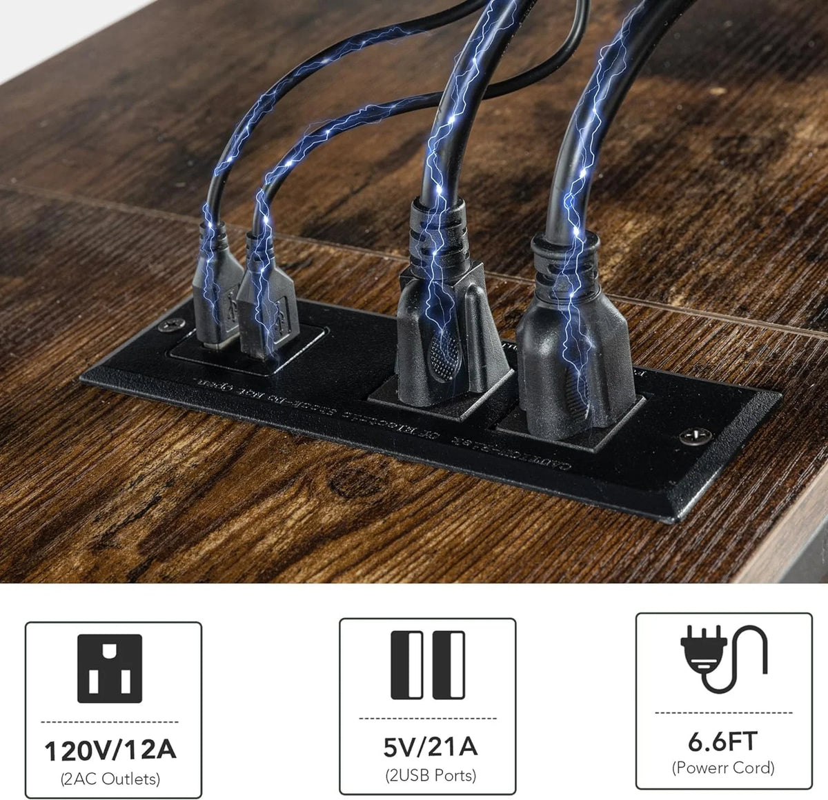 Brown 71 inch Metal TV Stand with LED Lights and Power Outlets W4781