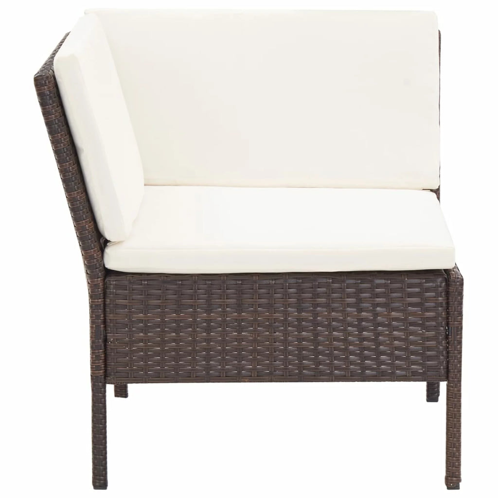 6 Piece White Cushioned Brown Poly Rattan Patio Sectional Set T765