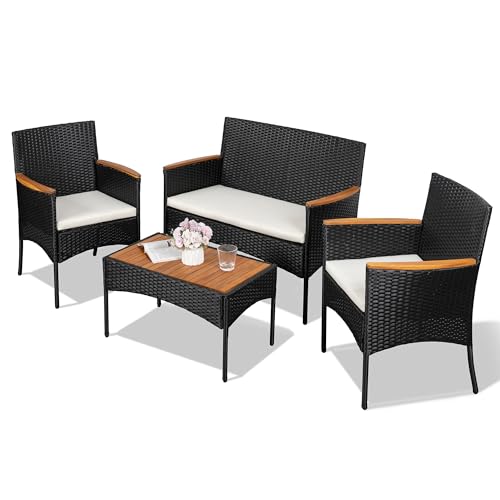 4-Piece Outdoor Wicker Patio Furniture Set with Cushions N9260