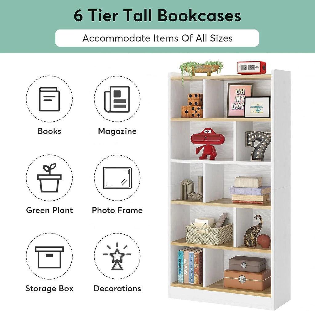 72-inch 6-Tier White Bookcase D55977