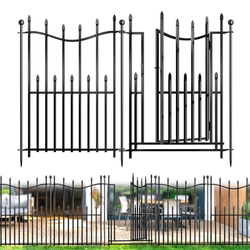 No Dig Decorative Garden Fence, 40in(H)×17.6ft(L) Heavy-Duty Rustproof Metal Panels H281325