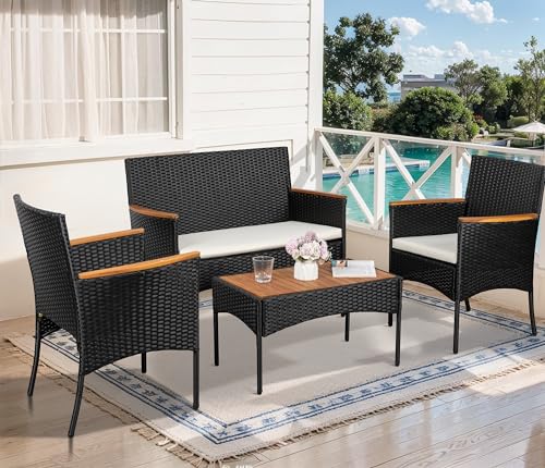 4-Piece Outdoor Wicker Patio Furniture Set with Cushions N9260