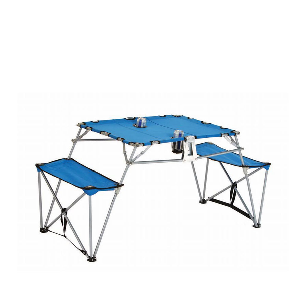 Portable Fold-up Table and Bench with Cupholders Blue K779