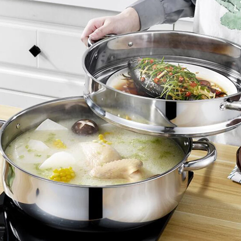 Stainless Steel Steamer Stockpot Soup Pot Silver 28cm P525654
