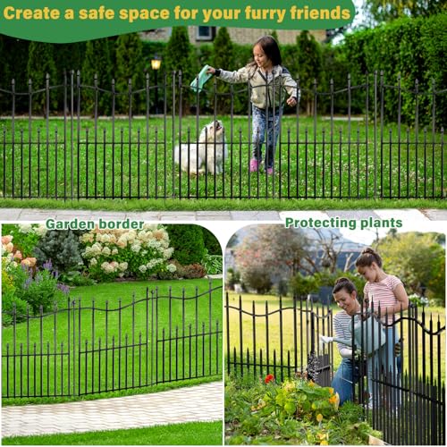 No Dig Decorative Garden Fence, 40in(H)×17.6ft(L) Heavy-Duty Rustproof Metal Panels H281325