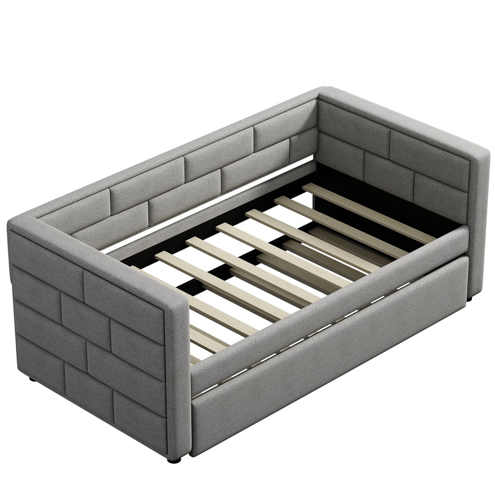 Gray Twin Upholstered Daybed with Trundle and Storage Drawers X820463