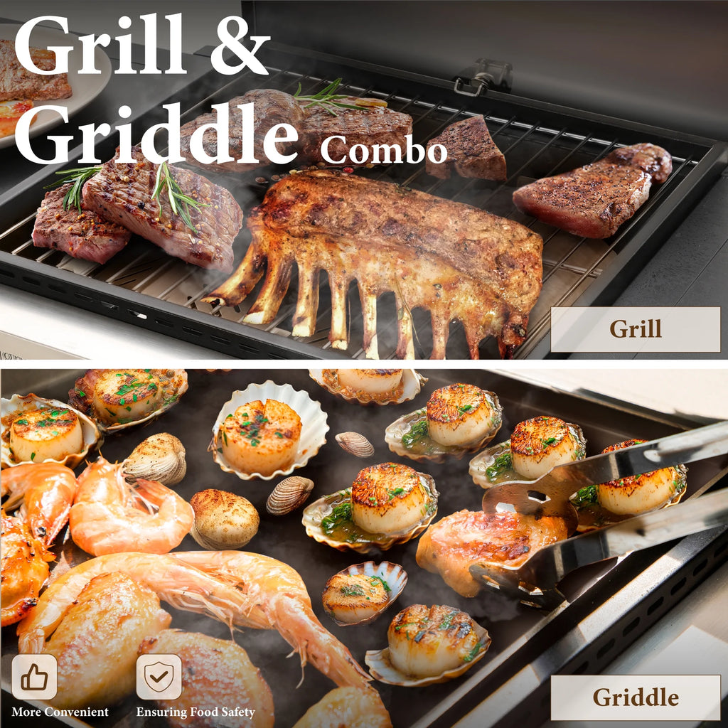 2-Burner Propane Grill and Griddle Cooking Station with Side Shelves Black X125709