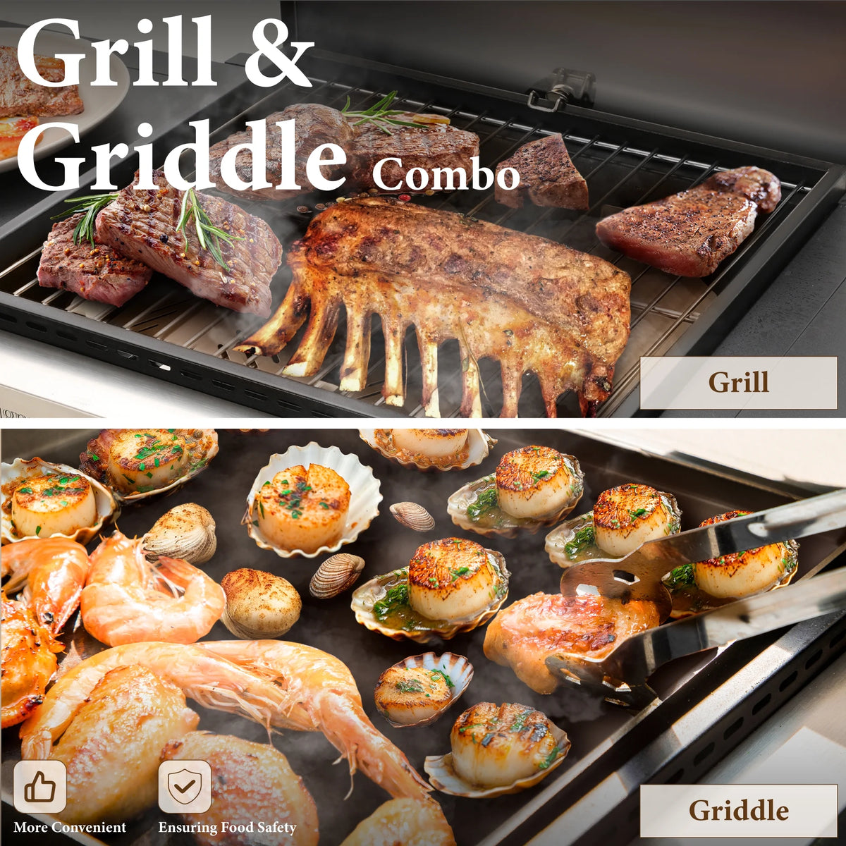 2-Burner Propane Grill and Griddle Cooking Station with Side Shelves Black X125709