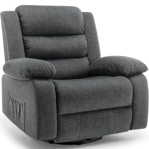 Beige Oversized Swivel Rocking Recliner Chair with Massage and Heat Y3649
