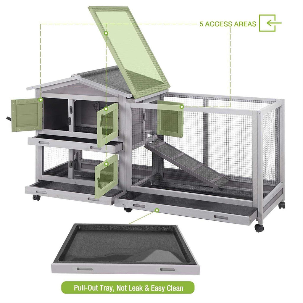 Outdoor Rabbit Hutch on Wheels with Run A87046