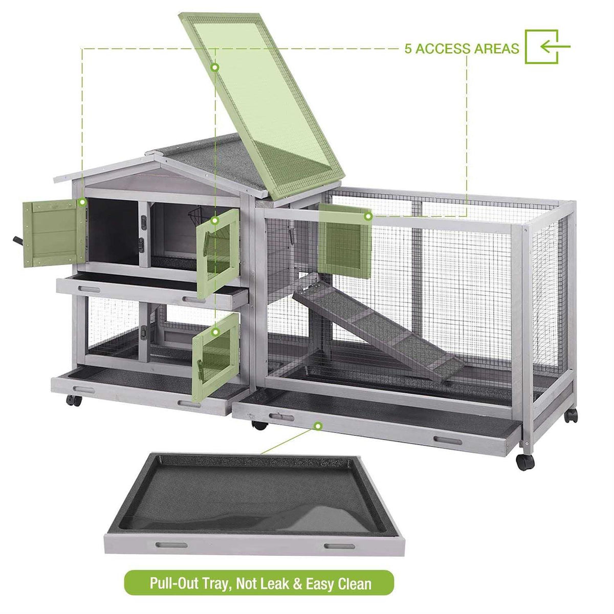 Outdoor Rabbit Hutch on Wheels with Run A87046
