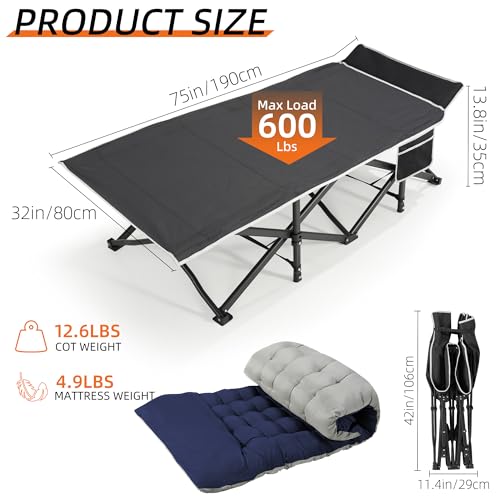 32" Extra Wide Heavy Duty Portable Camping Cot with Thick Mattress L156