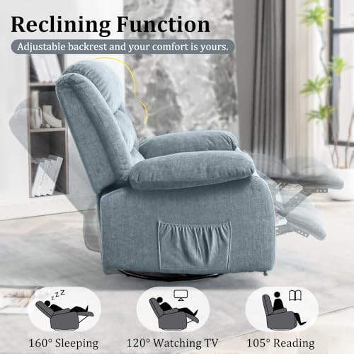 Beige Oversized Swivel Rocking Recliner Chair with Massage and Heat Y3649